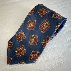 100% Silk Tie Made in Italy Blue Red Patterned